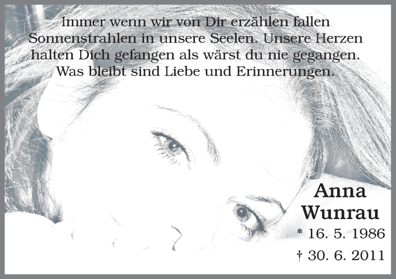  Traueranzeige für Anna-Katharina Wunrau vom 29.06.2016 aus Neue Osnabrücker Zeitung GmbH & Co. KG
