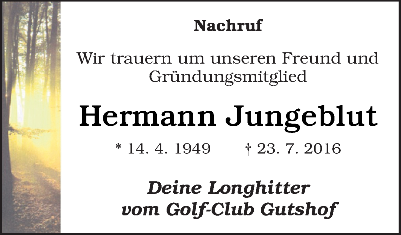  Traueranzeige für Hermann Jungeblut vom 29.07.2016 aus Neue Osnabrücker Zeitung GmbH & Co. KG