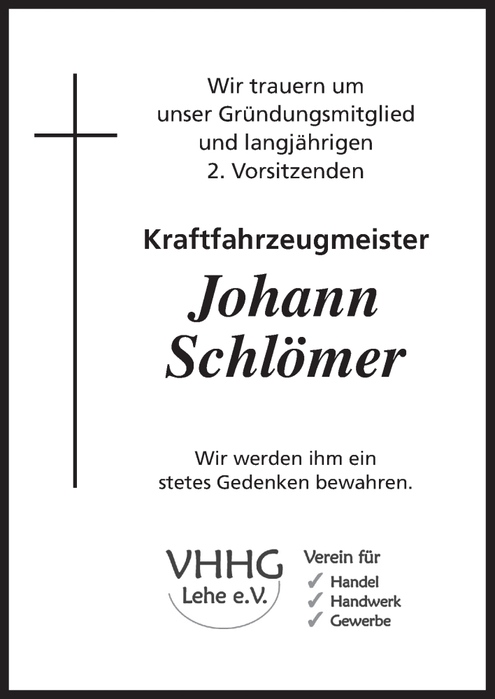  Traueranzeige für Johann Schlömer vom 28.07.2016 aus Neue Osnabrücker Zeitung GmbH & Co. KG