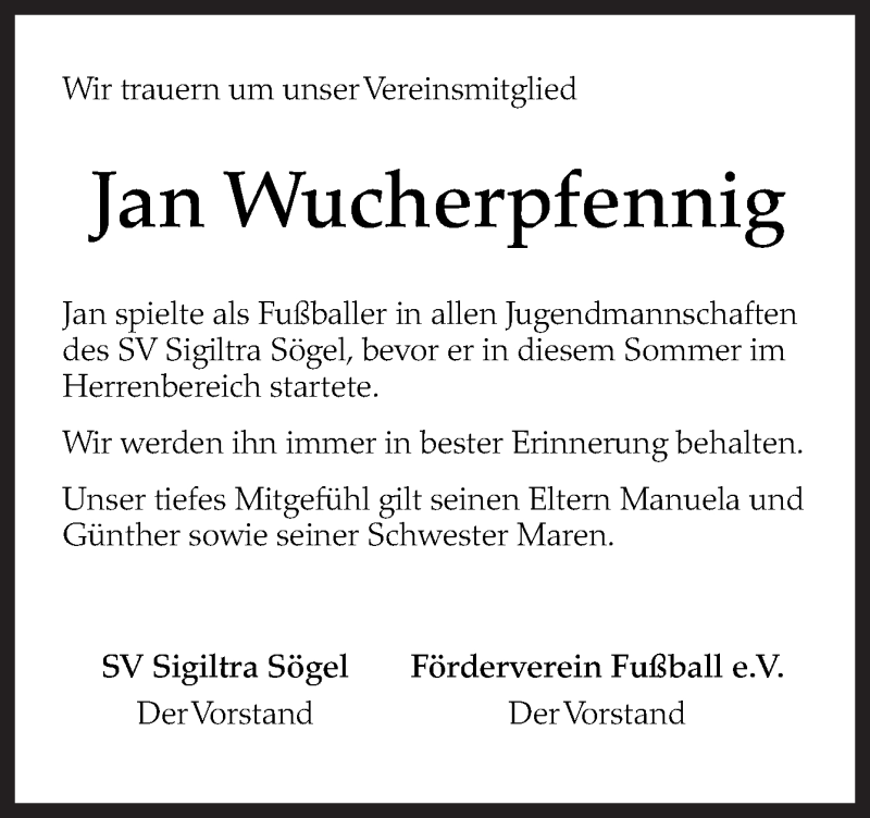  Traueranzeige für Jan Wucherpfennig vom 25.08.2016 aus Neue Osnabrücker Zeitung GmbH & Co. KG