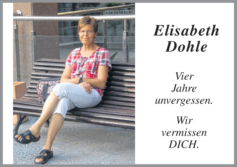  Traueranzeige für Elisabeth Dohle vom 11.02.2017 aus Neue Osnabrücker Zeitung GmbH & Co. KG