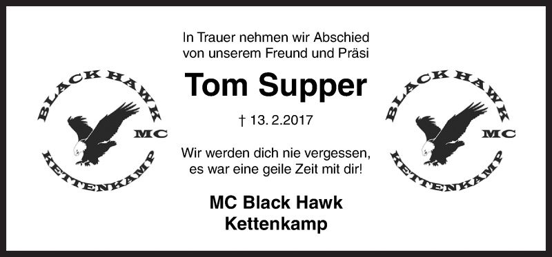  Traueranzeige für Tom Supper vom 20.02.2017 aus Neue Osnabrücker Zeitung GmbH & Co. KG