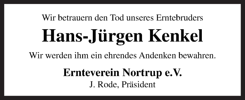  Traueranzeige für Hans-Jürgen Kenkel vom 28.03.2017 aus Neue Osnabrücker Zeitung GmbH & Co. KG