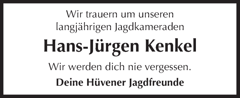  Traueranzeige für Hans-Jürgen Kenkel vom 30.03.2017 aus Neue Osnabrücker Zeitung GmbH & Co. KG