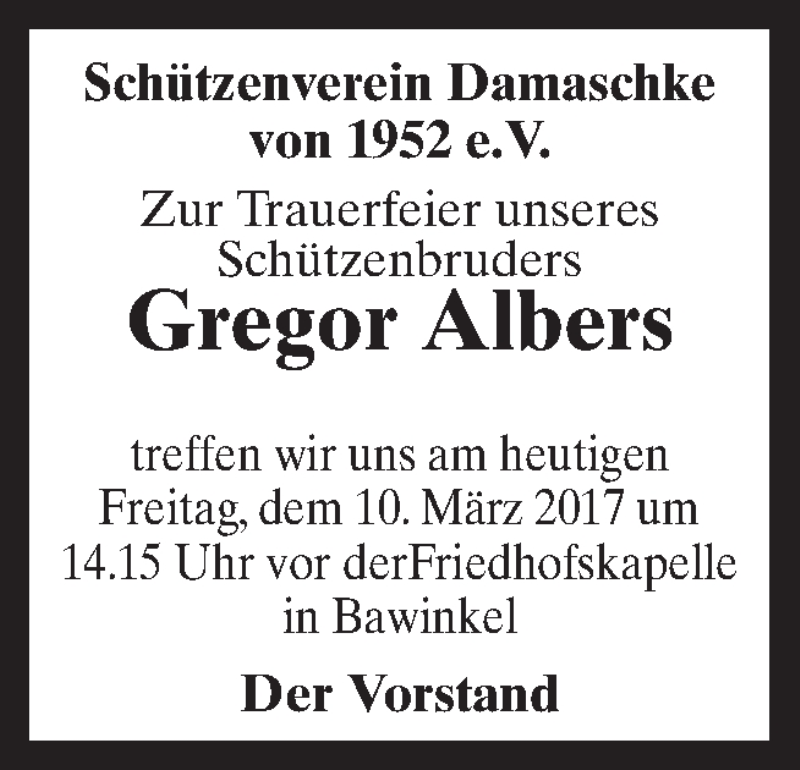 Traueranzeigen Von Gregor Albers Noz Trauerportal