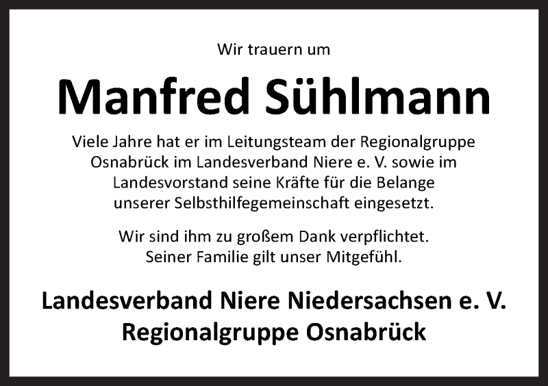  Traueranzeige für Manfred Sühlmann vom 20.04.2017 aus Neue Osnabrücker Zeitung GmbH & Co. KG