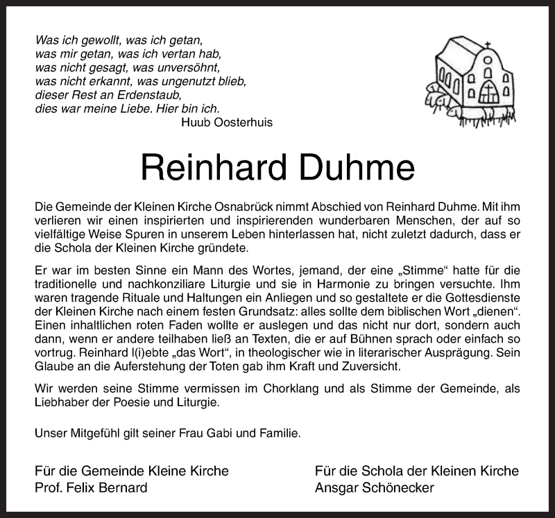 Traueranzeige für Reinhard Duhme vom 10.06.2017 aus Neue Osnabrücker Zeitung GmbH & Co. KG
