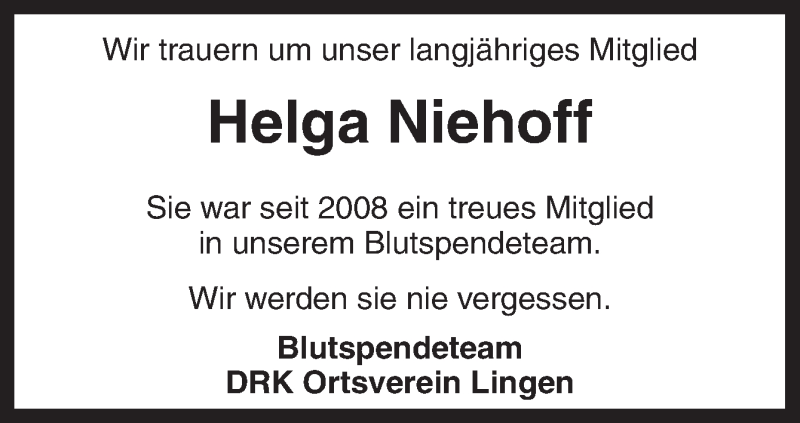 Traueranzeigen Von Helga Niehoff Noz Trauerportal