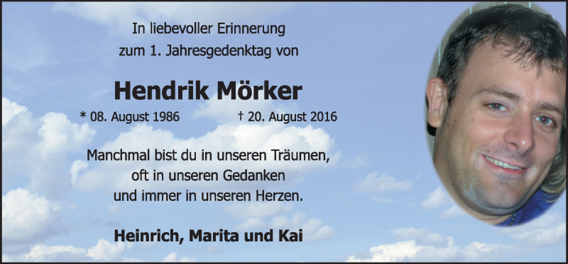  Traueranzeige für Hendrik Mörker vom 19.08.2017 aus Neue Osnabrücker Zeitung GmbH & Co. KG