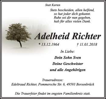 Traueranzeigen Von Adelheid Richter Noz Trauerportal