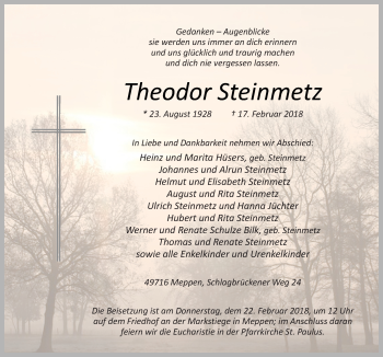 Traueranzeigen Von Theodor Steinmetz Noz Trauerportal