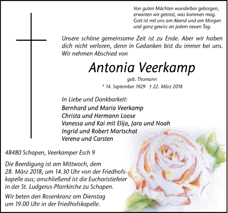 Traueranzeigen Von Antonia Veerkamp Noz Trauerportal