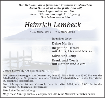 Traueranzeigen Von Heinrich Lembeck Noz Trauerportal