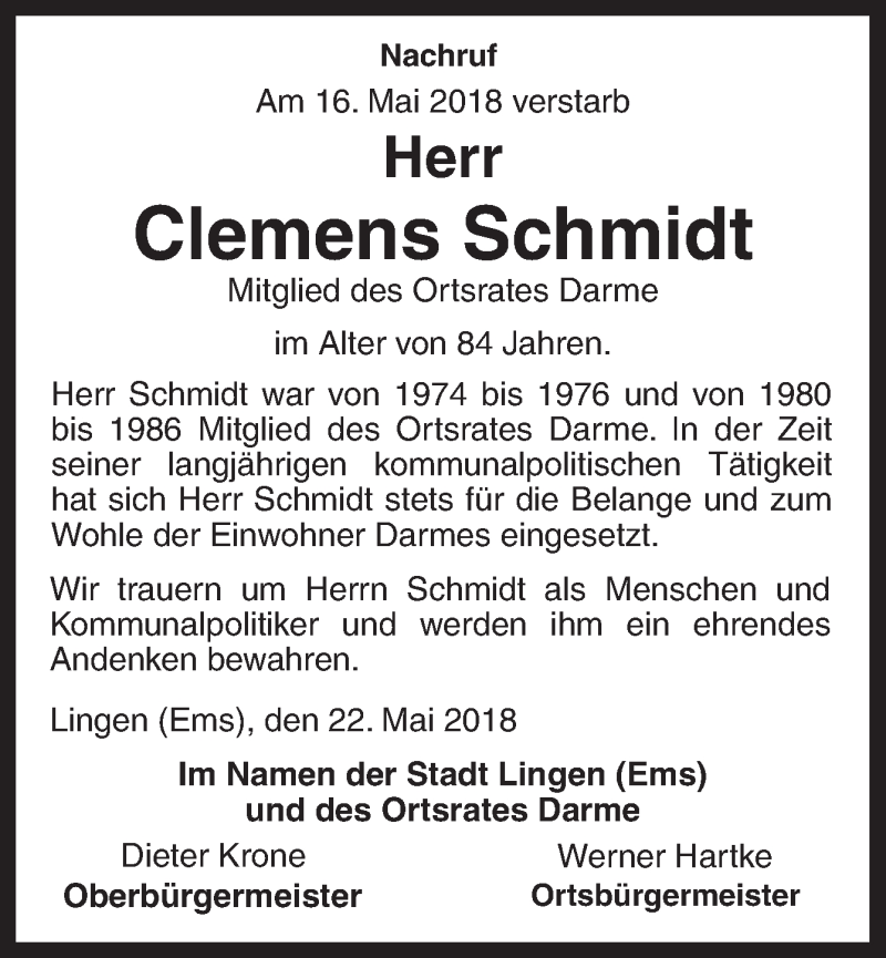 Traueranzeigen Von Clemens Schmidt Noz Trauerportal