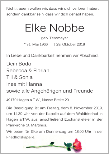 Traueranzeigen Von Elke Nobbe Noz Trauerportal