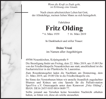 Traueranzeigen Von Fritz Olding Noz Trauerportal