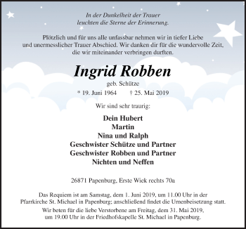 Traueranzeigen Von Ingrid Robben Noz Trauerportal