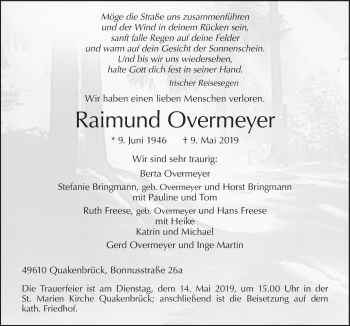 Traueranzeige von Raimund Overmeyer von Neue Osnabrücker Zeitung GmbH & Co. KG