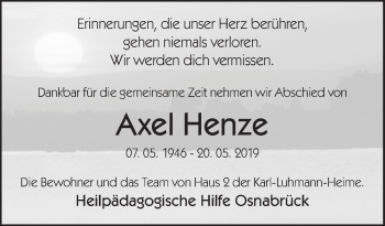 Traueranzeige von Axel Henze von Neue Osnabrücker Zeitung GmbH & Co. KG