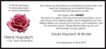 Traueranzeige von Heinz Hupasch von Neue Osnabrücker Zeitung GmbH & Co. KG