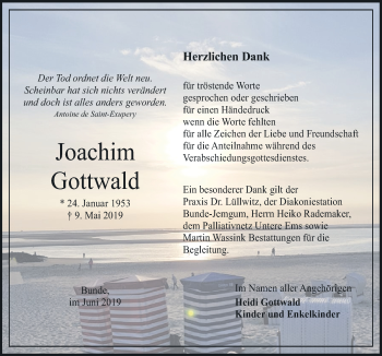 Traueranzeige von Joachim Gottwald von Neue Osnabrücker Zeitung GmbH & Co. KG