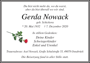 Traueranzeigen Von Gerda Nowack Noz Trauerportal