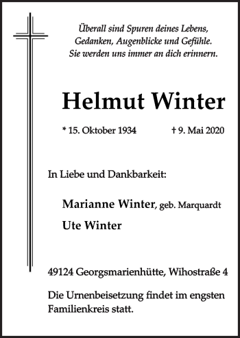 Traueranzeige von Helmut Winter von Neue Osnabrücker Zeitung GmbH & Co. KG