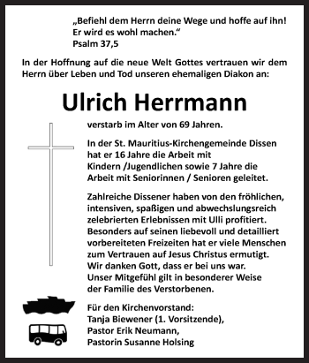 Traueranzeige von Ulrich Herrmann von Neue Osnabrücker Zeitung GmbH & Co. KG
