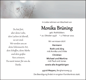 Traueranzeigen von Monika Brüning noz Trauerportal