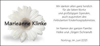 Traueranzeige von Marieanne Klinke von Neue Osnabrücker Zeitung GmbH & Co. KG