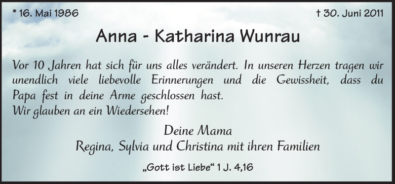  Traueranzeige für Anna-Katharina Wunrau vom 03.07.2021 aus Neue Osnabrücker Zeitung GmbH & Co. KG