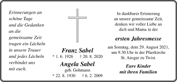 Traueranzeige von Franz und Angela Sabel von Neue Osnabrücker Zeitung GmbH & Co. KG
