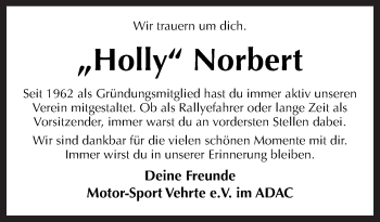 Traueranzeige von Norbert  von Neue Osnabrücker Zeitung GmbH & Co. KG