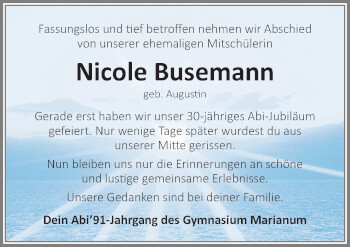 Traueranzeige von Nicole Busemann von Neue Osnabrücker Zeitung GmbH & Co. KG
