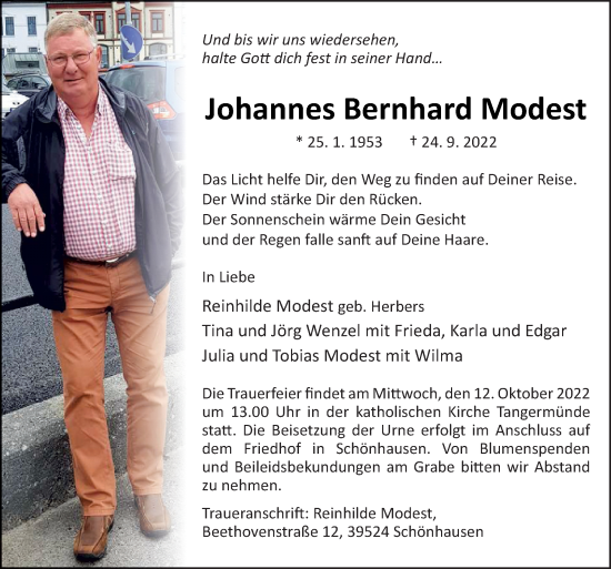 Traueranzeigen Von Johannes Bernhard Modest Noz Trauerportal