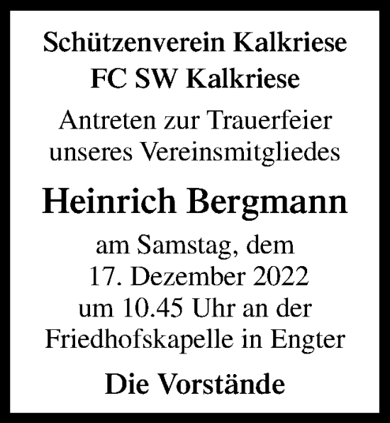 Traueranzeige von Heinrich Bergmann von Neue Osnabrücker Zeitung GmbH & Co. KG