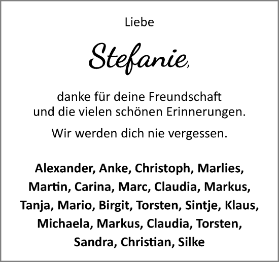 Traueranzeige von Stefanie  von Neue Osnabrücker Zeitung GmbH & Co. KG