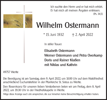 Traueranzeigen Von Wilhelm Ostermann Noz Trauerportal