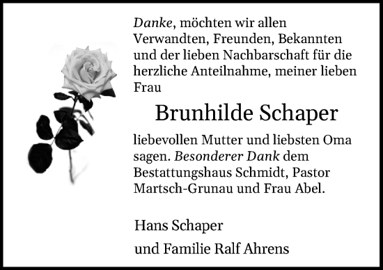 Traueranzeige von Brunhilde Schaper von DK Medien GmbH & Co. KG