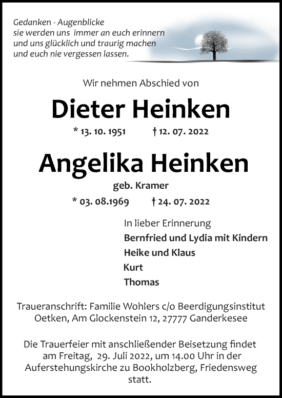 Traueranzeige von Dieter und Angelika Heinken von DK Medien GmbH & Co. KG