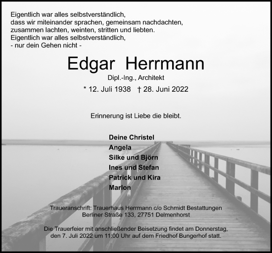 Traueranzeigen Von Edgar Herrmann Noz Trauerportal