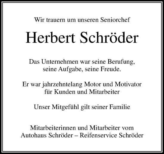 Traueranzeige von Herbert Schröder von Neue Osnabrücker Zeitung GmbH & Co. KG