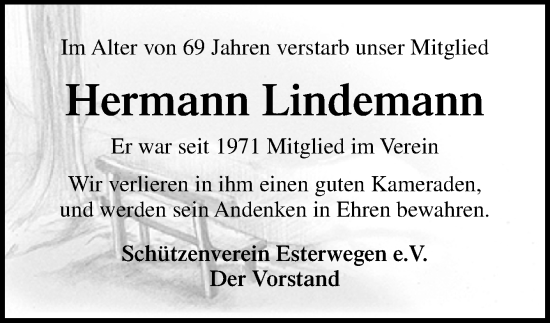 Traueranzeige von Hermann Lindemann von Neue Osnabrücker Zeitung GmbH & Co. KG