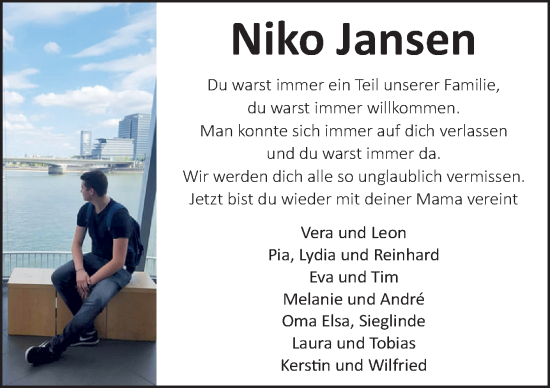 Traueranzeige von Niko Jansen von Neue Osnabrücker Zeitung GmbH & Co. KG