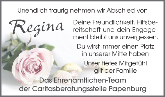 Traueranzeige von Regina  von Neue Osnabrücker Zeitung GmbH & Co. KG
