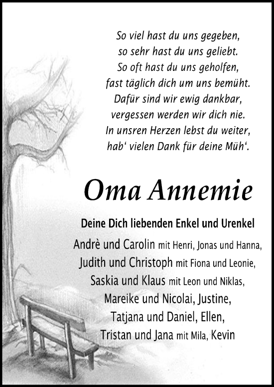 Traueranzeige von Annemie  von Neue Osnabrücker Zeitung GmbH & Co. KG