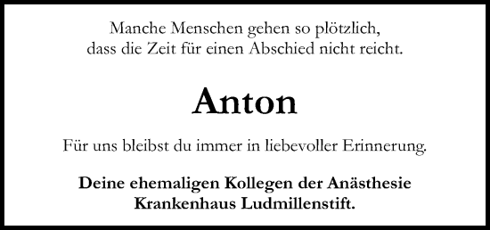 Traueranzeige von Anton  von Neue Osnabrücker Zeitung GmbH & Co. KG