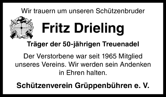 Traueranzeige von Fritz Drieling von DK Medien GmbH & Co. KG