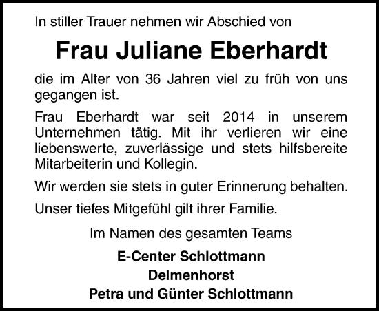 Traueranzeige von Juliane Eberhardt von DK Medien GmbH & Co. KG