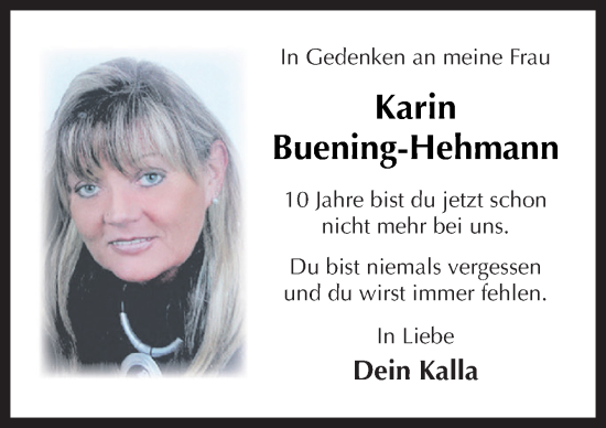 Traueranzeige von Karin Buening-Hehmann von Neue Osnabrücker Zeitung GmbH & Co. KG